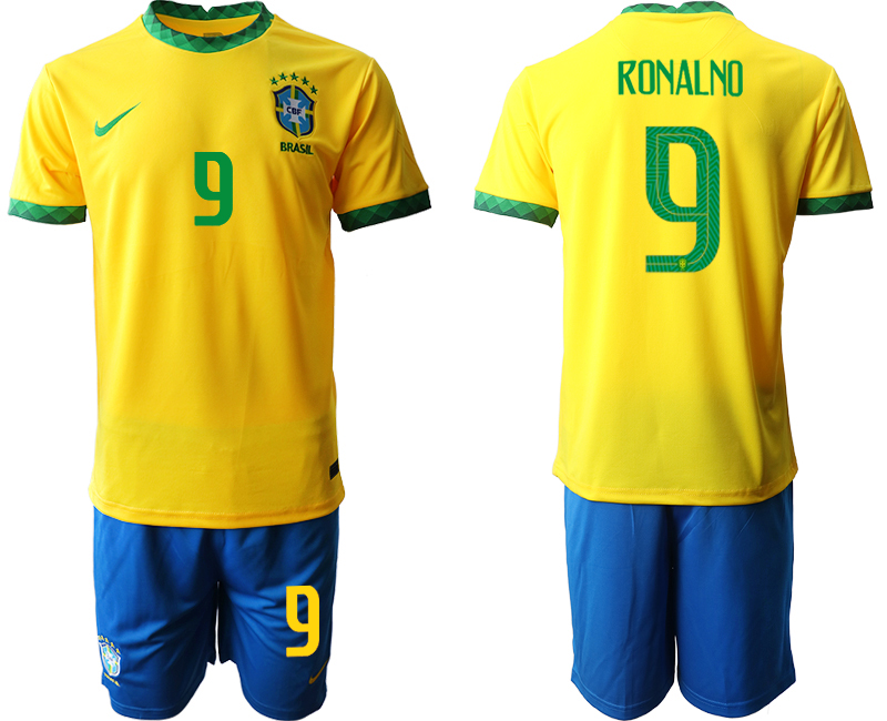 Men 2020-2021 Season National team Brazil home yellow #9 Soccer Jersey->mexico jersey->Soccer Country Jersey